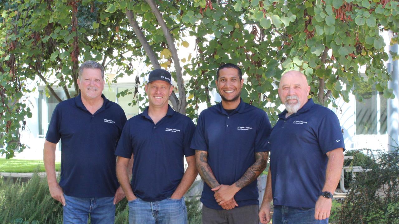 Facilities Condition Assessment team from left to right: Kevin Fullerton, Courtney Cardenas, Robert Dominguez-Gadson and Tom Kane